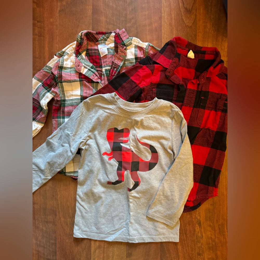Flannel Toddler Boys Button Up Shirts w/bonus long sleeve - 4T